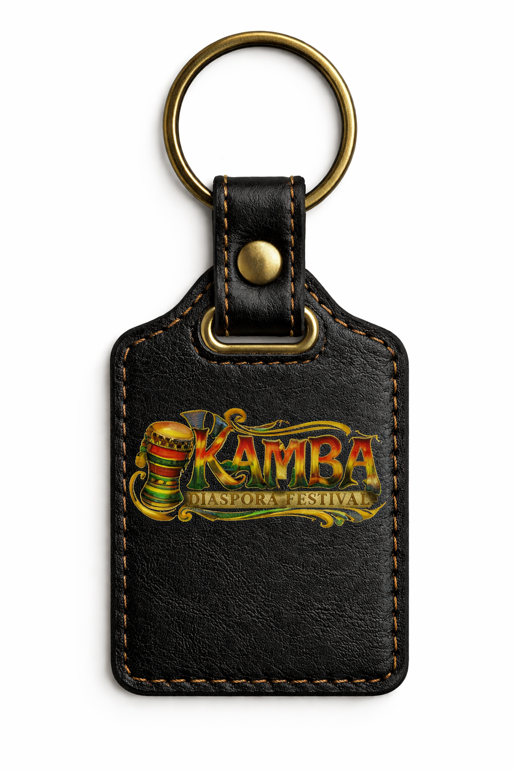 Black leather rectangle keyring